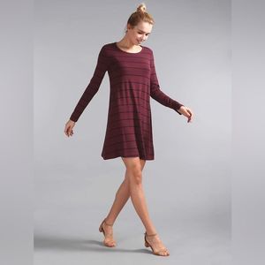 Gap Burgundy/Navy Long Sleeve Striped Casual Swing Dress Size Medium